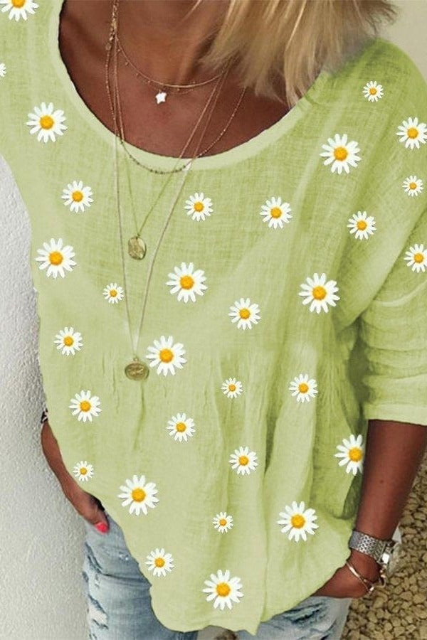 Floral Print Crew Neck Short Sleeves Shirts & Tops