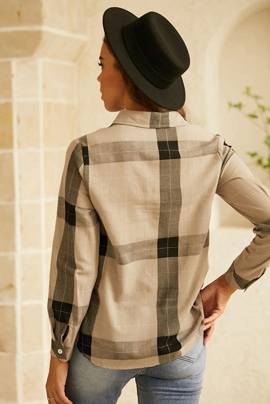 Plaid Buttons Collared Long Sleeves Shirts & Tops