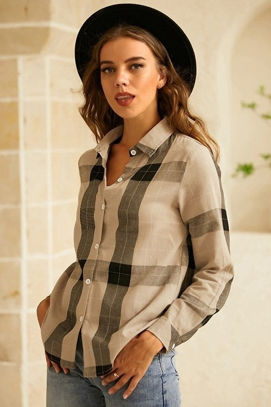 Plaid Buttons Collared Long Sleeves Shirts & Tops