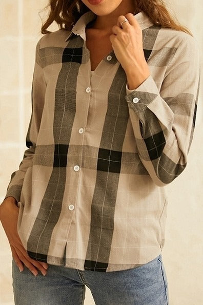 Plaid Buttons Collared Long Sleeves Shirts & Tops
