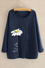Floral Print Buttons O-neck Long Sleeves Shirts & Tops
