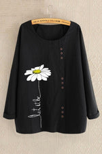 Floral Print Buttons O-neck Long Sleeves Shirts & Tops