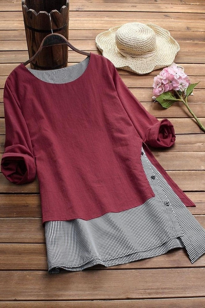 Stripe Patchwork Casual O-neck Long Sleeves Shirts & Tops