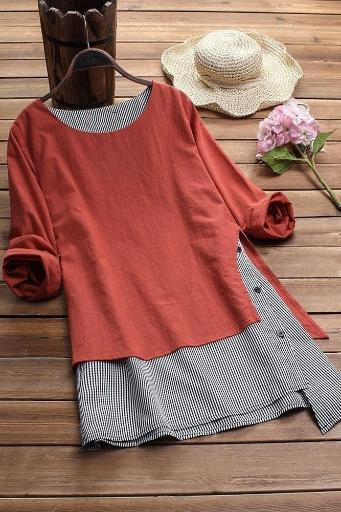 Stripe Patchwork Casual O-neck Long Sleeves Shirts & Tops