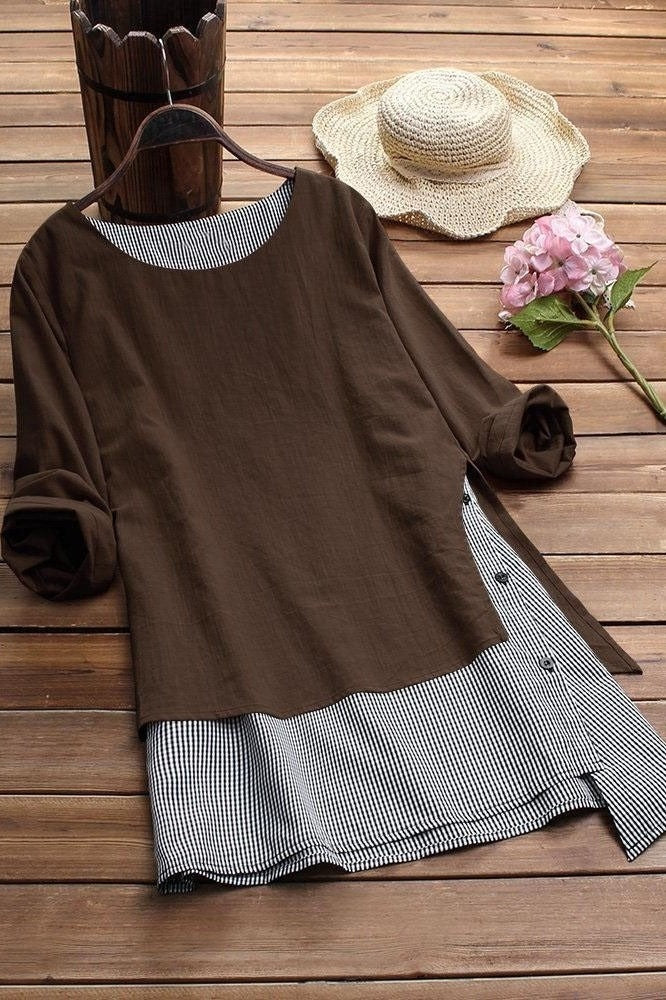 Stripe Patchwork Casual O-neck Long Sleeves Shirts & Tops