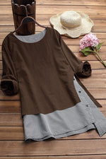 Stripe Patchwork Casual O-neck Long Sleeves Shirts & Tops