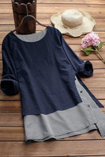 Stripe Patchwork Casual O-neck Long Sleeves Shirts & Tops