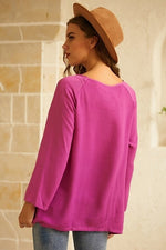Solid None Round Neck Long Sleeves Blouse