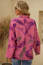 Plant Print Collared Neckline Long Sleeves Blouse