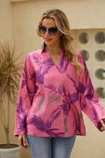 Plant Print Collared Neckline Long Sleeves Blouse