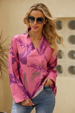 Plant Print Collared Neckline Long Sleeves Blouse