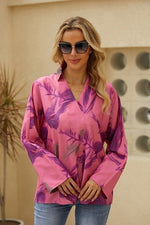 Plant Print Collared Neckline Long Sleeves Blouse