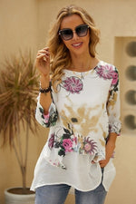 Floral Print Round Neck Half Sleeves Plus Size Blouse