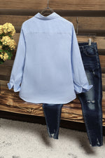 Pinstripe Collar Neck Long Sleeves Front Buttons Shirt