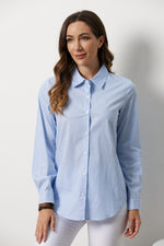 Pinstripe Collar Neck Long Sleeves Front Buttons Shirt