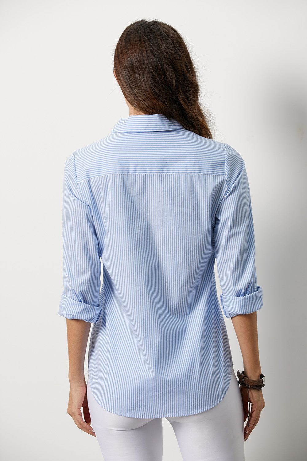 Pinstripe Collar Neck Long Sleeves Front Buttons Shirt