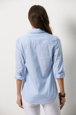 Pinstripe Collar Neck Long Sleeves Front Buttons Shirt
