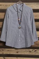 Pinstripe Collar Neck Long Sleeves Front Buttons Shirt