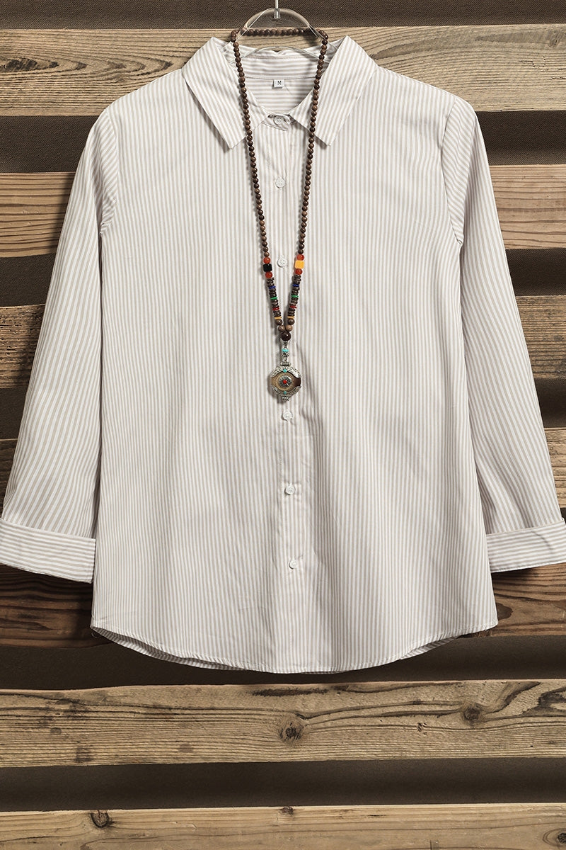 Pinstripe Collar Neck Long Sleeves Front Buttons Shirt