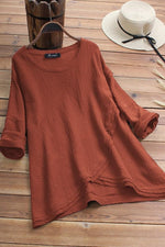 Solid Color Asymmetric Round Neck Long Sleeves Blouse