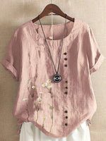 T-shirt à manches courtes, col rond et boutons à imprimé floral