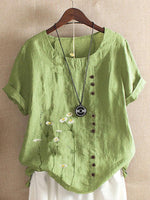 T-shirt à manches courtes, col rond et boutons à imprimé floral