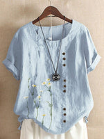 T-shirt à manches courtes, col rond et boutons à imprimé floral