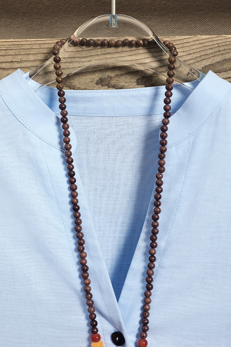 Solid Color Buttons V-neck Long Sleeves Blouse