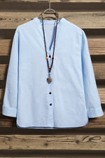 Solid Color Buttons V-neck Long Sleeves Blouse