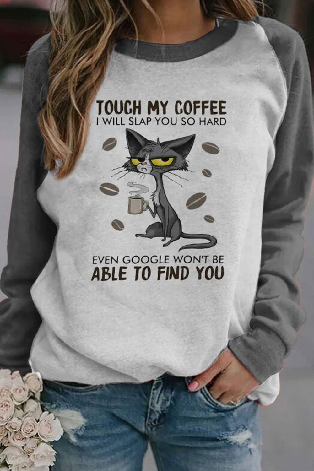 Letter Cat Print Patchwork Long Sleeves Shirts
