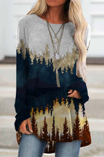 Landscape Print Round Neck Long Sleeves Sweatshirt