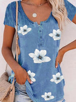 Floral Print Buttons Short Sleeves T-shirt