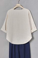 Solid Color Casual Round Neck 3/4 Sleeves Blouse
