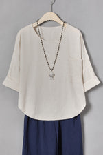 Solid Color Casual Round Neck 3/4 Sleeves Blouse