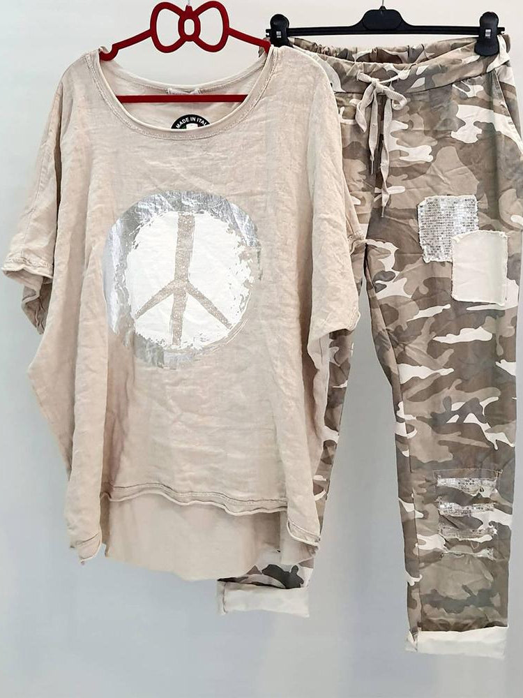 Camouflage Casual Summer Short Sleeves Two Piece Set