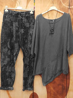 Abstract Print Irregular Hem Half Sleeves Two Piece Set