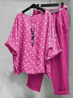 Polka Dot Print Casual Half Sleeves Two Piece Suit