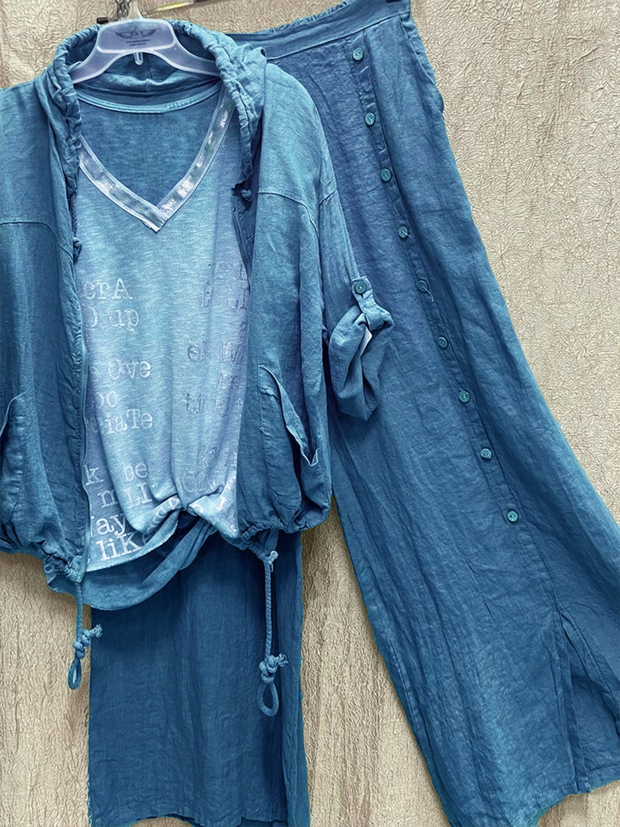 Solid Color Zipper Hooded Long Sleeves Two Piece Suit