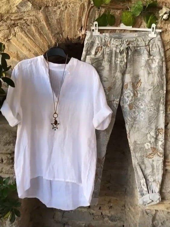 Floral Print Buttons Half Sleeves Two Piece Suit