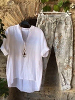 Floral Print Buttons Half Sleeves Two Piece Suit