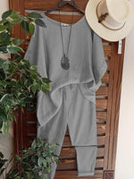 Solid Color Casual Round Neck Short Sleeves Two Piece Suit