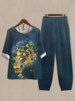 Linen Casual Women's Color Butterfly Print Two Pieces Set