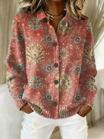 Women's Vintage Print Collared Sweater