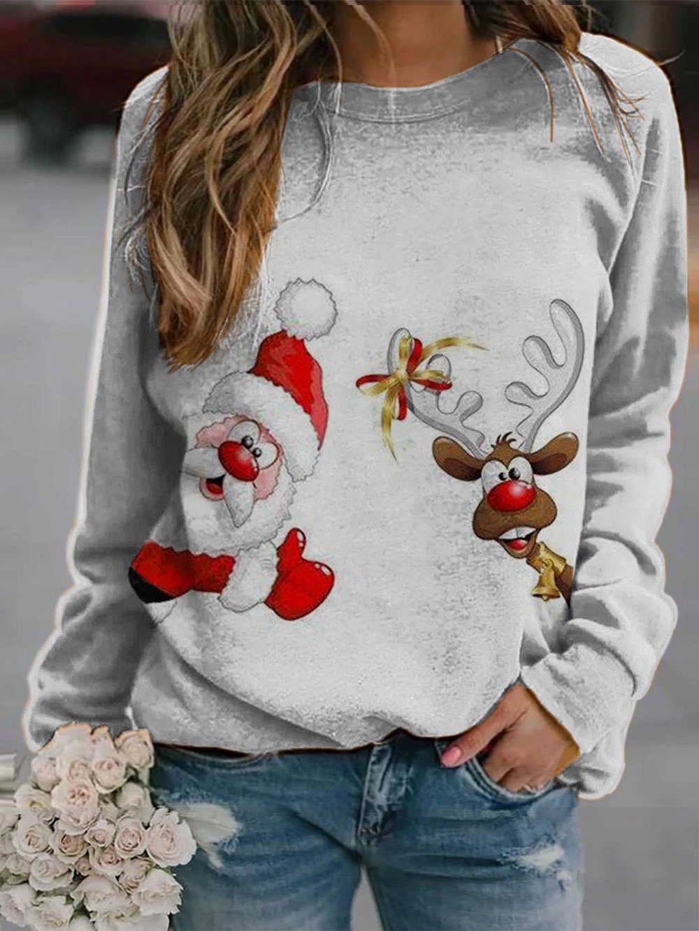 Christmas print crew neck sweatshirt