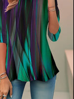 Round Neck Green Random Print Long Sleeves T-shirt