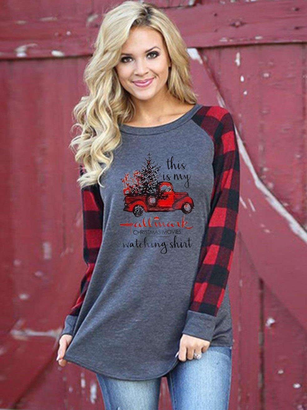 Christmas Truck Alphabet Print Long Sleeves Sweatshirt