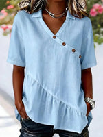 Casual Solid Colour Short Sleeve V Neck Blouse