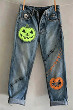 Women's Halloween Blue Medium Wash Mid Waist Straight Leg Jeans