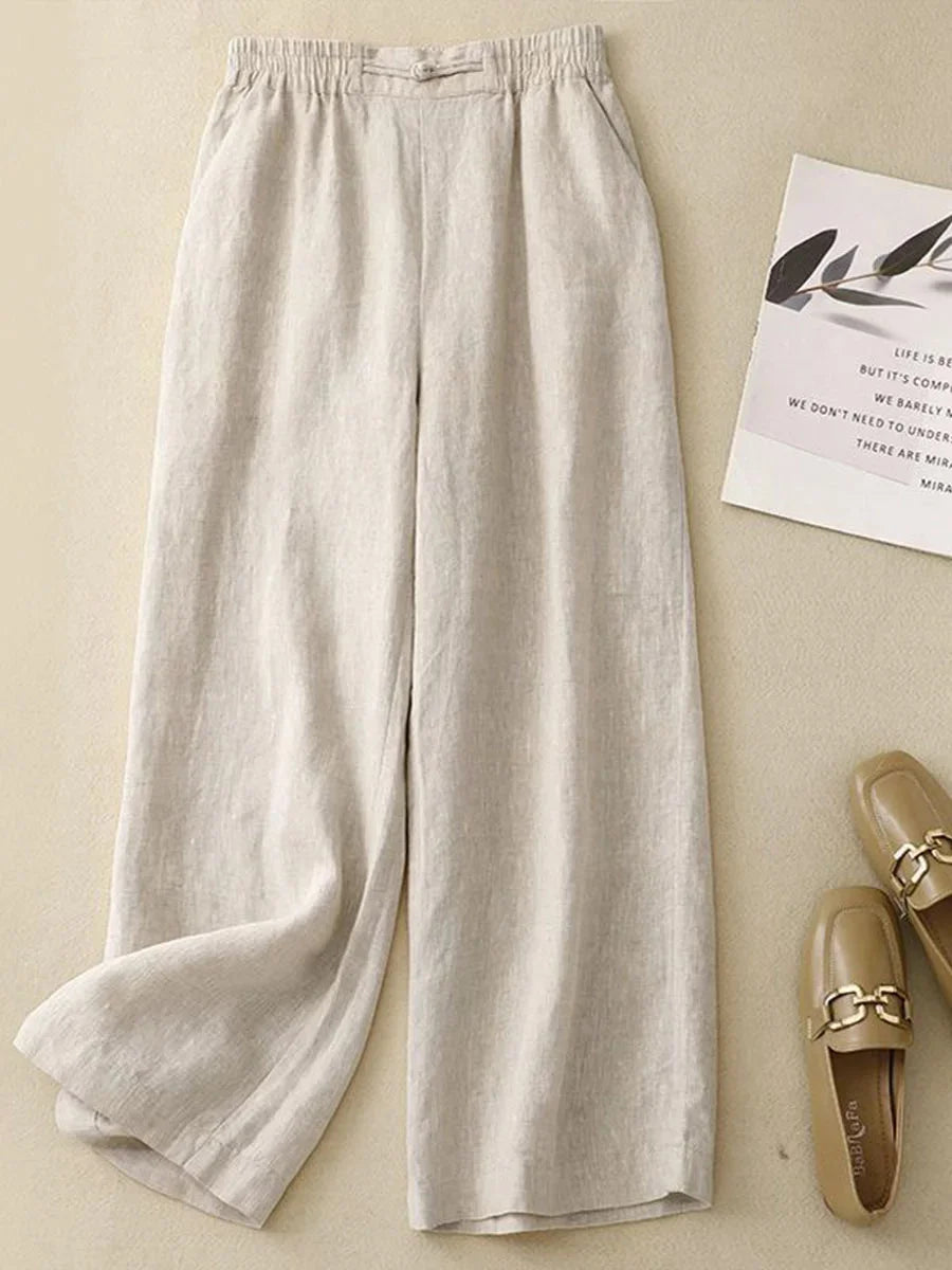 WhiteElastic Waist Cropped Wide Leg Pants
