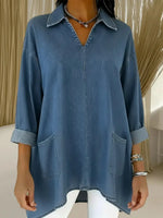 Women's Casual Loose Front Pocket 3/4 Sleeve Shirt